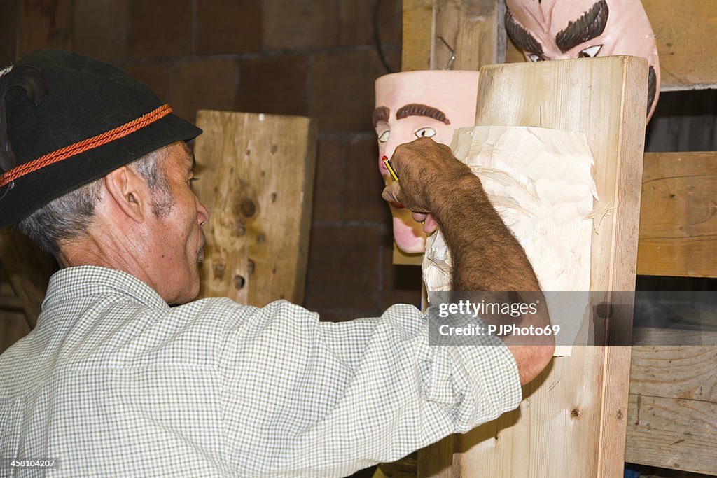 Moena (Dolomites) - Scupltor builds a wooden mask
