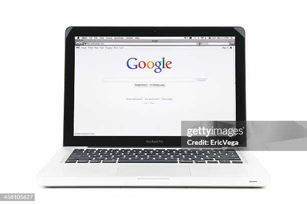 google search engine home page on macbook pro - google search stock pictures, royalty-free photos & images