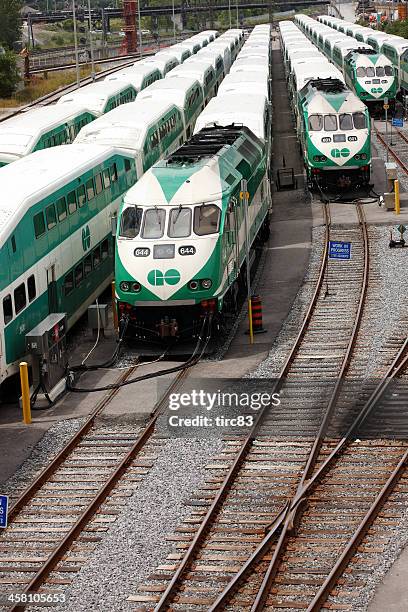 toronto's commuter trains known as the go - go single word stock pictures, royalty-free photos & images