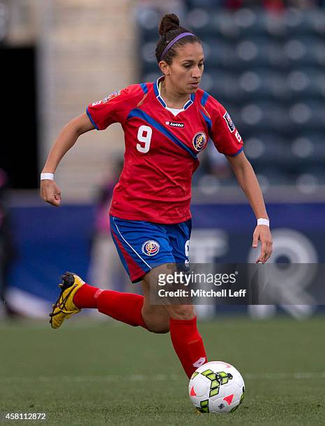 Carolina Venegas of Costa Rica controls the ball in the game against Trinidad & Tobago in the 2014 CONCACAF Women's Championship semifinal game on...