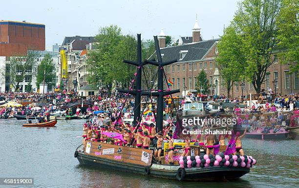 canal parade of gay pride in amsterdam - amsterdam gay pride stock pictures, royalty-free photos & images