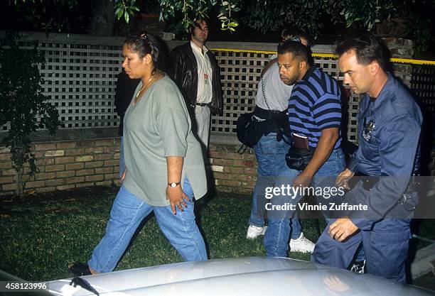 Carmelita Simpson Durio, sister of O.J. Simpson walks near the crime scene where the murders of Nicole Brown Simpson and Ron Goldman took place on...