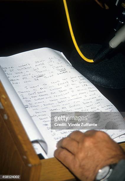 Page of one of three letters written by O.J. Simpson are read by friend Robert Kardashian during a news conference at the Century City office of...