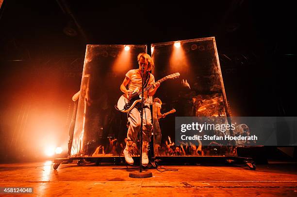 Swiss singer Tobias Jundt of Bonaparte performs live on stage during a concert at Huxleys Neue Welt on October 30, 2014 in Berlin, Germany.