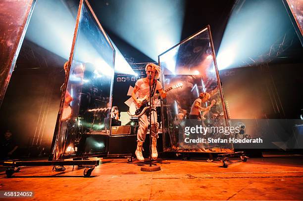 Swiss singer Tobias Jundt of Bonaparte performs live on stage during a concert at Huxleys Neue Welt on October 30, 2014 in Berlin, Germany.