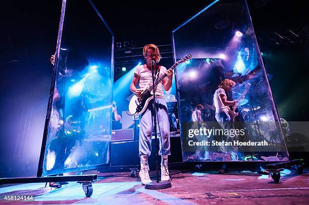 Swiss singer Tobias Jundt of Bonaparte performs live on stage during a concert at Huxleys Neue Welt on October 30, 2014 in Berlin, Germany.