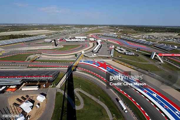 General view of the track during previews ahead of the United States Formula One Grand Prix at Circuit of The Americas on October 30, 2014 in Austin,...