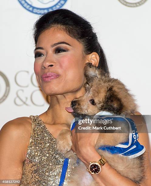 Vanessa Mae attends the annual Collars & Coats Gala Ball in aid of The Battersea Dogs & Cats home at Battersea Evolution on October 30, 2014 in...