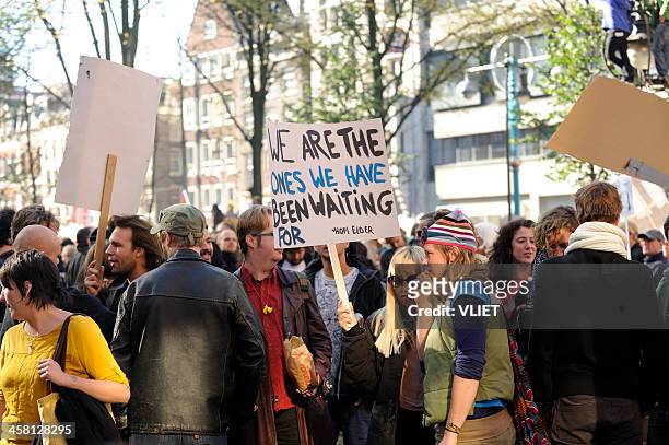 occupy amsterdam gathering at beursplein - anti globalization stock pictures, royalty-free photos & images