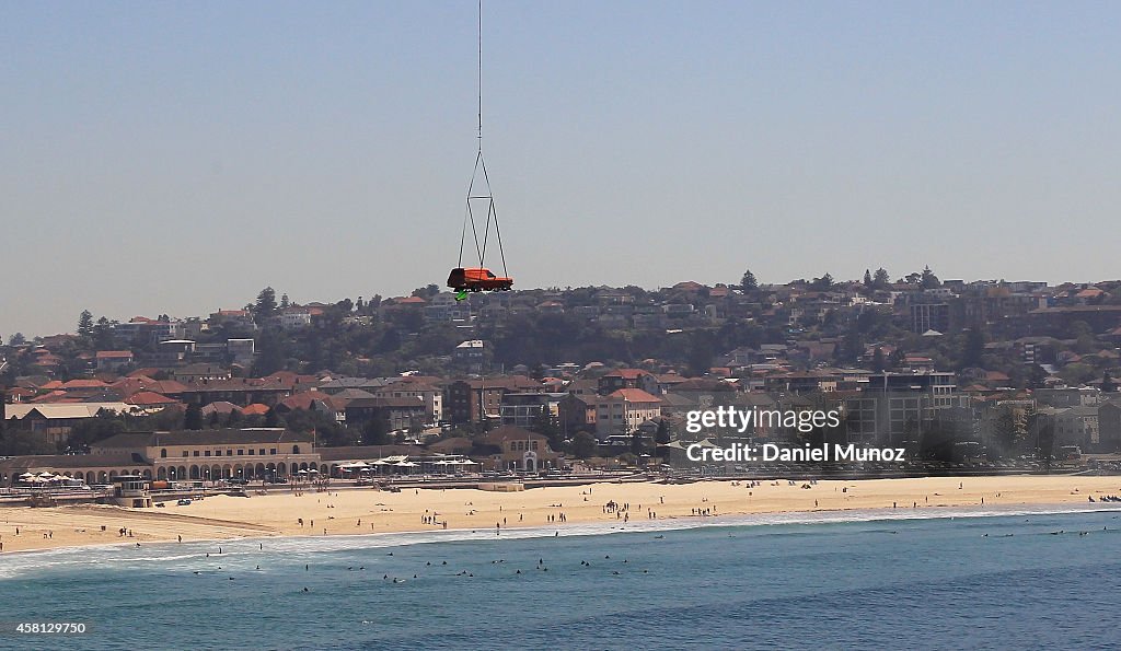 Van Flies Over Bondi Beach By Helicopter For Movember