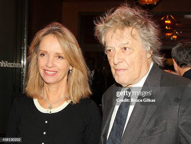 Sabrina Guinness and husband Tom Stoppard pose at The Opening Night of "The Real Thing" on Broadway at American Airlines Theatre on October 30, 2014...