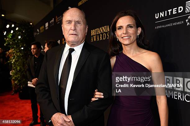 Actors Robert Duvall and Luciana Pedraza attend the BAFTA Los Angeles Jaguar Britannia Awards presented by BBC America and United Airlines at The...