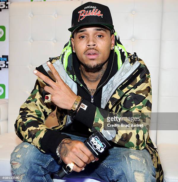 Chris Brown is interviewed backstage at Power 105.1's Powerhouse 2014 at Barclays Center of Brooklyn on October 30, 2014 in New York City.