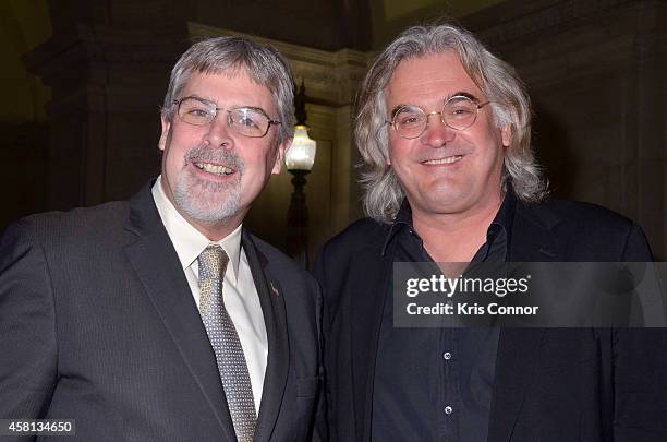 Richard Phillips and Paul Greengrass attend the 2nd Annual America Abroad Media Awards Dinner at Andrew W. Mellon Auditorium on October 30, 2014 in...