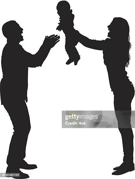 happy parents with baby - two parents stock illustrations