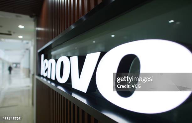 Lenovo's logo is seen at the Lenovo MIDH Wuhan Operation Center on December 19, 2013 in Wuhan, China. The plant will mainly produce Lenovo smart...