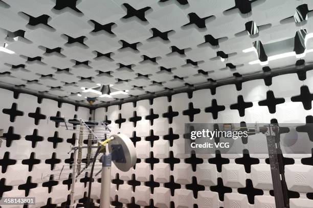 Lenovo smart phone is seen during an electromagnetic compatibility test at the Lenovo MIDH Wuhan Operation Center on December 19, 2013 in Wuhan,...