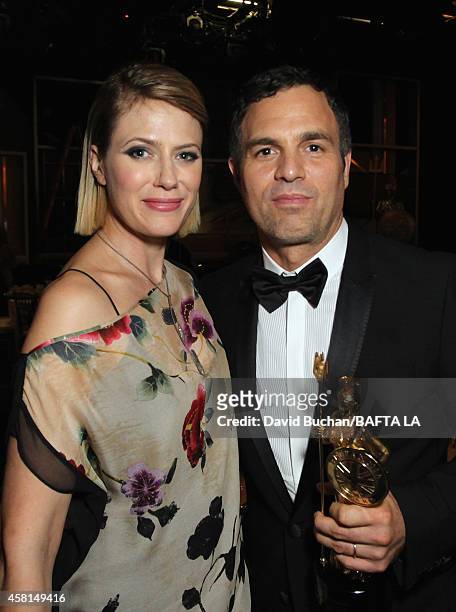 Actress Sunrise Coigney and honoree Mark Ruffalo attend the BAFTA Los Angeles Jaguar Britannia Awards presented by BBC America and United Airlines at...