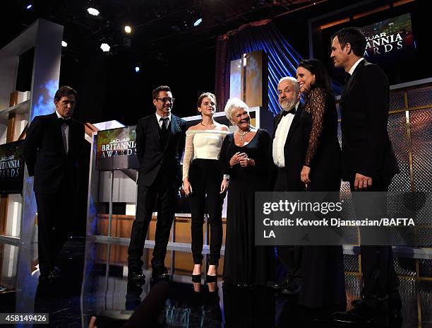 Host Rob Brydon, MBE, and honorees Robert Downey Jr., Emma Watson, Dame Judi Dench, Mike Leigh, OBE, Julia Louis-Dreyfus and Mark Ruffalo pose...