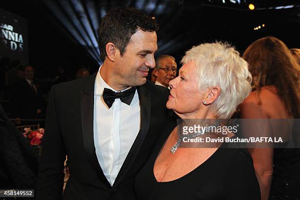 Honorees Mark Ruffalo and Dame Judi Dench attend the BAFTA Los Angeles Jaguar Britannia Awards presented by BBC America and United Airlines at The...