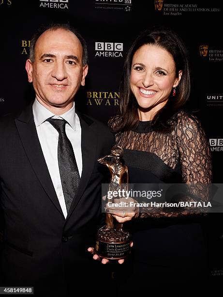 Producer Armando Iannucci and Honoree Julia Louis-Dreyfus, recipient of the Charlie Chaplin Britannia Award for Excellence in Comedy attend the BAFTA...