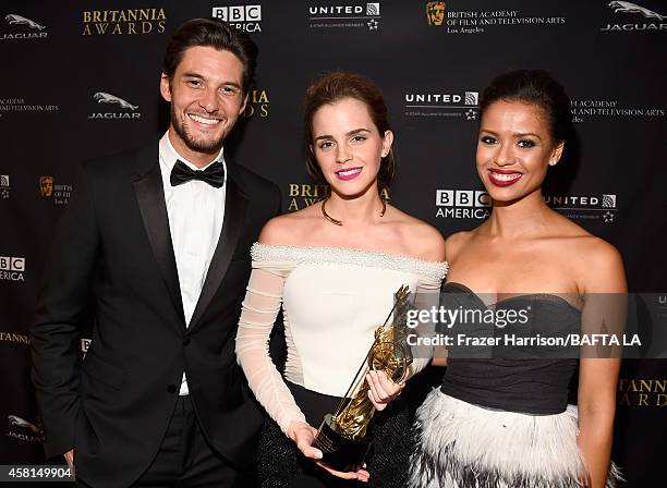 Actors Ben Barnes, Emma Watson, and Gugu Mbatha-Raw attend the BAFTA Los Angeles Jaguar Britannia Awards presented by BBC America and United Airlines...