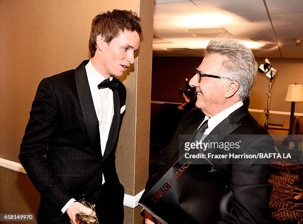 Actors Eddie Redmayne and Dustin Hoffman attend the BAFTA Los Angeles Jaguar Britannia Awards presented by BBC America and United Airlines at The...
