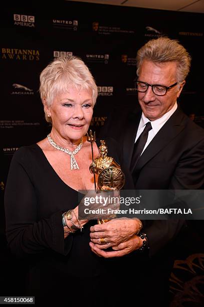 Honoree Dame Judi Denchand Dustin Hoffman attend the BAFTA Los Angeles Jaguar Britannia Awards presented by BBC America and United Airlines at The...
