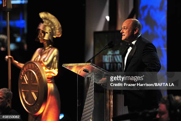 Los Angeles Chairman of the Board of Directors Nigel Daly speaks onstage at the BAFTA Los Angeles Jaguar Britannia Awards presented by BBC America...