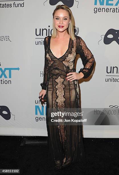 Actress Becca Tobin arrives at the UNICEF's Next Generation's 2nd Annual UNICEF Masquerade Ball on October 30, 2014 in Los Angeles, California.