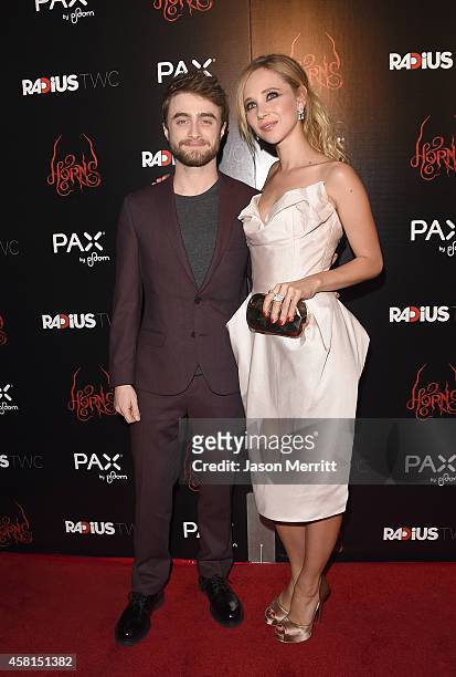 Actors Juno Temple and Daniel Radcliffe arrive at the Los Angeles premiere of RADiUS-TWC's 'Horns' at ArcLight Hollywood on October 30, 2014 in...