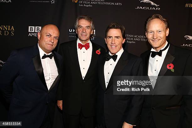 Chairman of the Board Nigel Daly wearing Burberry, Sir Peter Westmacott, host Rob Brydon and British Consul General in Los Angeles Chris O'Connor...