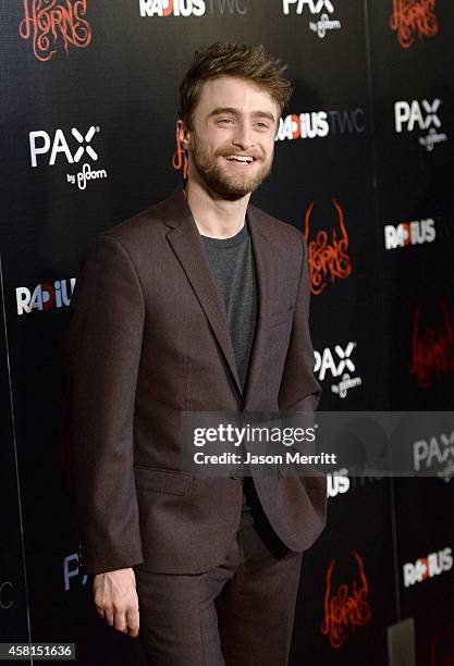 Actor Daniel Radcliffe arrives at the Los Angeles premiere of RADiUS-TWC's 'Horns' at ArcLight Hollywood on October 30, 2014 in Hollywood, California.