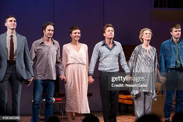 Actors Josh Hamilton, Maggie Gyllenhaal, Ewan McGregor and Cynthia Nixon perform during the opening night curtain call of "The Real Thing" on...