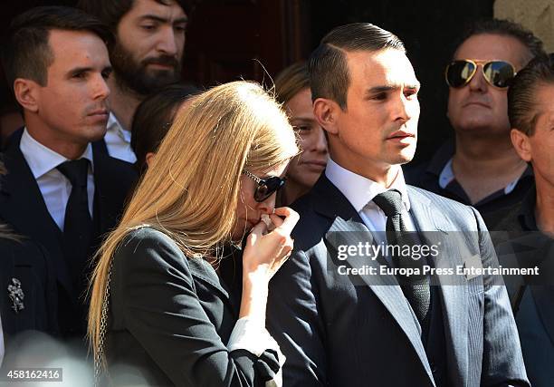 Rocio Escalona and Jose Maria Manzanares attend the funeral for the Spanish bullfighter Jose Maria Manzanares at Cathedral of San Nicolas on October...