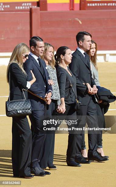 Manolo Manzanares, Ana Manzanares, Yeyes Manzanares, Jose Maria Manzanares and Rocio Escalona follow the coffin of the bullfigher Jose Maria...