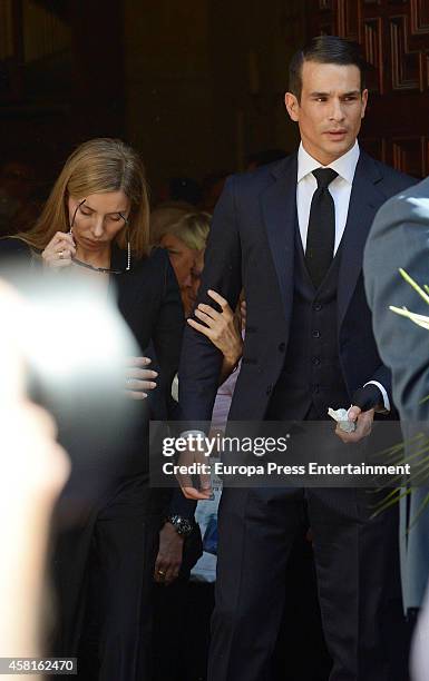 Rocio Escalona and Jose Maria Manzanares attend the funeral for the Spanish bullfighter Jose Maria Manzanares at Cathedral of San Nicolas on October...