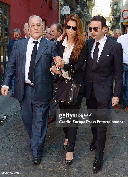 Victoriano Valencia, Paloma Cuevas and Enrique Ponce attend the funeral for the Spanish bullfighter Jose Maria Manzanares at Cathedral of San Nicolas...
