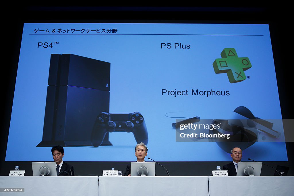 Sony Corp. Chief Financial Officer Kenichiro Yoshida And Sony Mobile Communications Incoming President Hiroki Totoki Attend Earnings News Conference