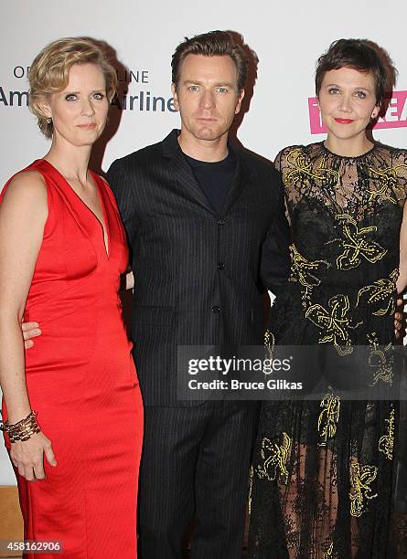 Cynthia Nixon, Ewan McGregor and Maggie Gyllenhaal at The Opening Night of "The Real Thing" on Broadway at American Airlines Theatre on October 30,...