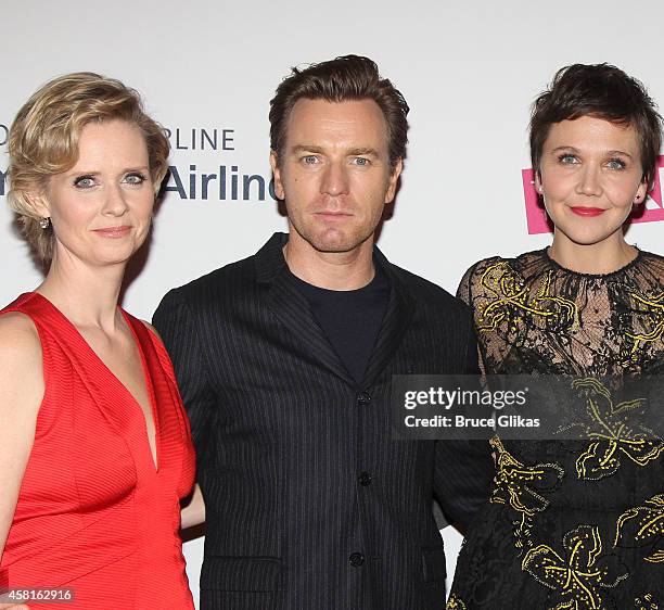 Cynthia Nixon, Ewan McGregor and Maggie Gyllenhaal at The Opening Night of "The Real Thing" on Broadway at American Airlines Theatre on October 30,...