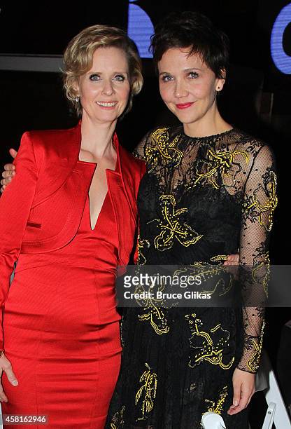 Cynthia Nixon and Maggie Gyllenhaal at The Opening Night After Party for "The Real Thing" on Broadway at The Liberty Theatre on October 30, 2014 in...