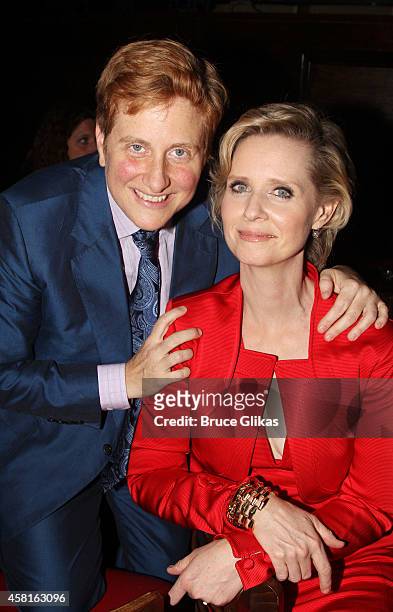 Christine Marinoni and wife Cynthia Nixon pose at The Opening Night After Party for "The Real Thing" on Broadway at The Liberty Theatre on October...