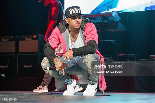 Singer Chris Brown performs on stage during Power 105.1's Powerhouse 2014 at Barclays Center on October 30, 2014 in New York City.