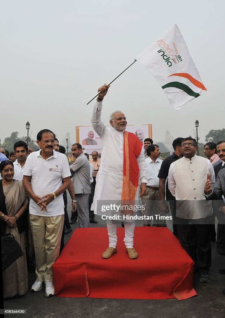 Prime Minister Narendra Modi Flags Off Run For Unity From Vijay Chowk