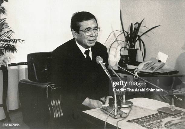 Nagasaki City mayor Hitoshi Motoshima speaks after attending the state funeral of Emperor Hirohito on February 24, 1989 in Tokyo, Japan. Motoshima,...