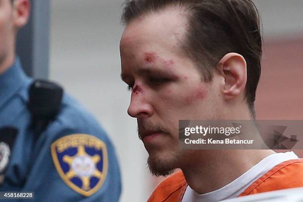 Eric Frein arrives for arraignment to court on October 31, 2014 in Milford, Pennsylvania. Frein, a suspected cop killer, was taken into custody from...