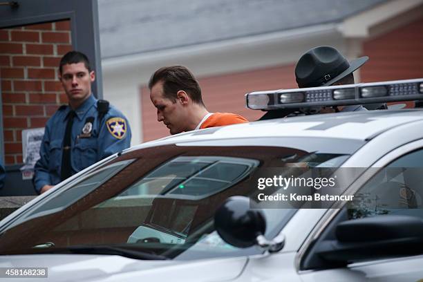 Eric Frein arrives for arraignment to court on October 31, 2014 in Milford, Pennsylvania. Frein, a suspected cop killer, was taken into custody from...