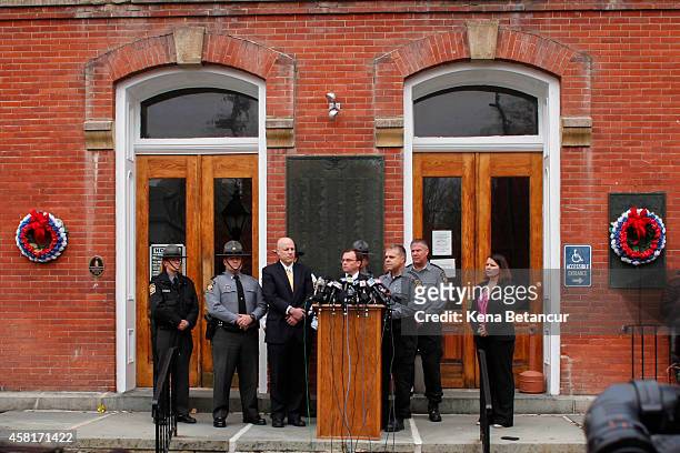 Pike County District Attorney Raymond Tonkin attends a press conference in the front of the court house after Eric Frein makes first court appearance...