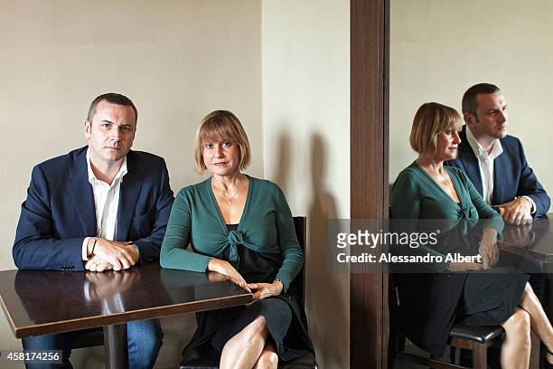 Actor and his wife Andrea Zalone, Germana Pasquero is photographed for Famiglia Cristiana Italy on May 23, 2014 in Turin, Italy.